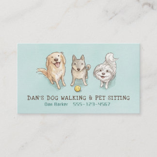 かわいい犬のペットシッターと犬の散歩イラスト 名刺