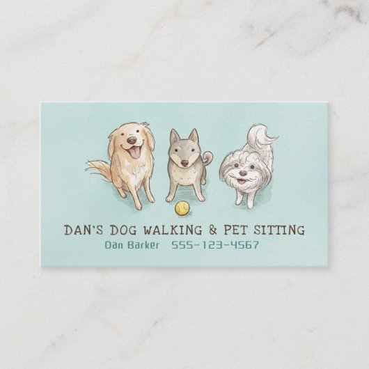 かわいい犬のペットシッターと犬の散歩イラスト 名刺 (正面)