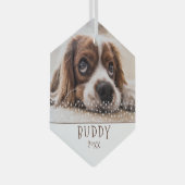 かわいい犬のペット写真ホワイトスタークリスマス ガラスオーナメント (正面右)
