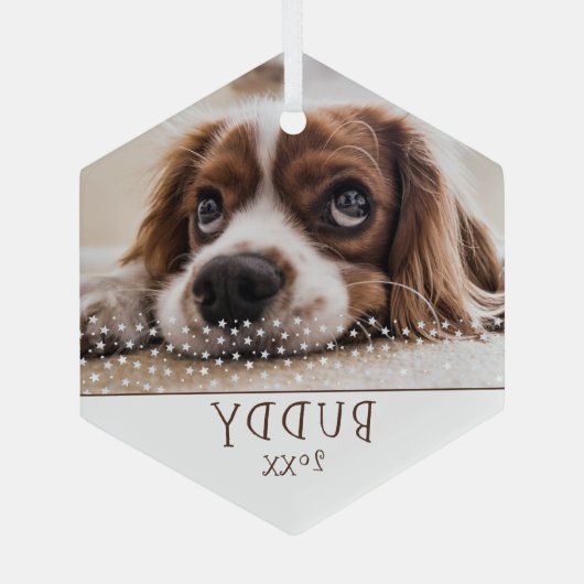 かわいい犬のペット写真ホワイトスタークリスマス ガラスオーナメント (裏面)