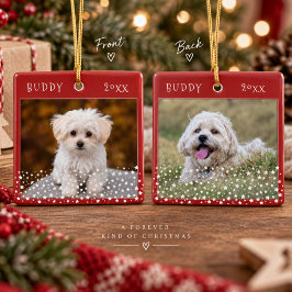 かわいい犬のペット2枚の写真 星柄 赤いクリスマス セラミックオーナメント