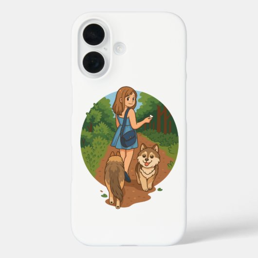 かわいい犬のママが子犬と森の遊歩道を散歩イラスト Case-Mate iPhoneケース (裏面)