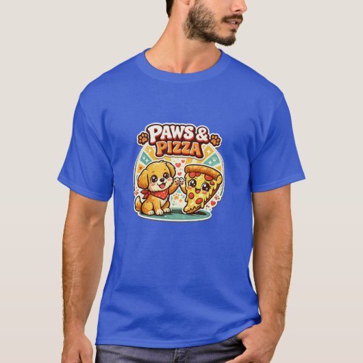 かわいい犬のママのピザTシャツ - Pawsz&PizzaTee - 面白い Tシャツ (正面)