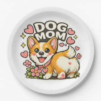 かわいい犬のママ コーギー ステッカー かわいい花とハートの芸術 ペーパープレート