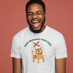 かわいい犬のマリオネット人形カスタムメッセージ Tシャツ<br><div class="desc">人形の名お気に入りの前や自分のおもしろいスローガンを追加して贈り物を作る。このグラフィックティーは、ダークグリーンのレタリングの上に自分のメッセージを持つ犬のマリオネット人形の可愛い漫画スタイルイラストレーションを備えている。</div>
