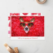 かわいい犬のメガネ赤い水色フォトバレンタイン ノートカード (正面/裏面インサイチュ)