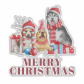 かわいい犬のメリークリスマスホリデーステッカー シール (正面)