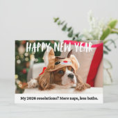 かわいい犬のユーモアあふれるペット新年の写真 シーズンカード (スタンド正面)