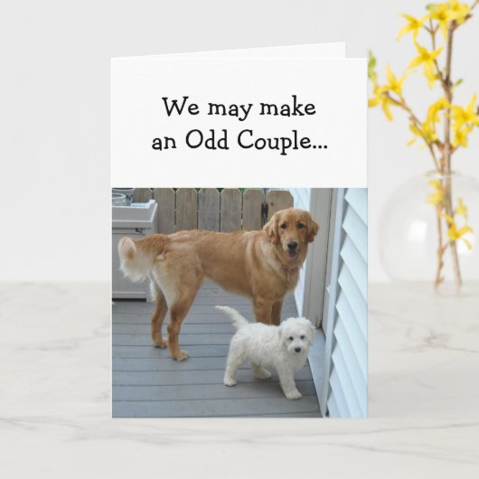 かわいい犬のユーモアの記念日パートナーの恋人 カード (黄色い花)