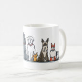 かわいい犬のラインアップイラスト - 多様な子犬チーム コーヒーマグカップ (正面右)