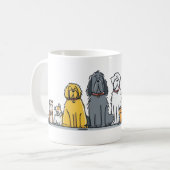 かわいい犬のラインアップイラスト - 多様な子犬チーム コーヒーマグカップ (正面左)