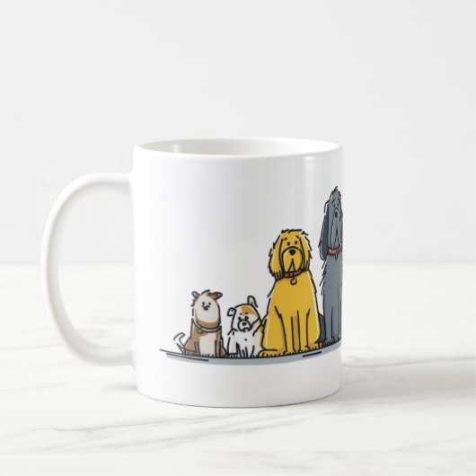 かわいい犬のラインアップイラスト - 多様な子犬チーム コーヒーマグカップ (左)