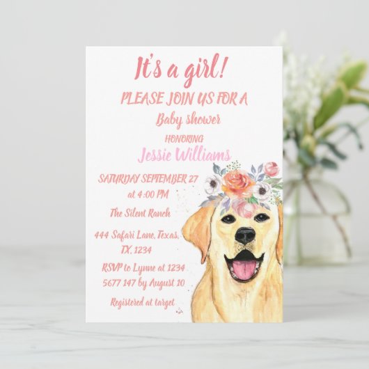 かわいい犬のラブラドール動物ピンクの子犬のベビーガール 招待状 (スタンド正面)