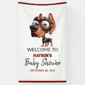かわいい犬の似顔絵 男の子のバースデーシャワー 横断幕 (縦)
