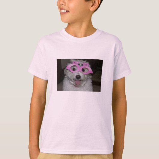 かわいい犬の写真が付いているピンクの女の子のTシャツ Tシャツ (正面)