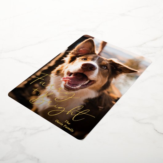 かわいい犬の写真のモダンクリスマス 箔シーズンカード (回転した状態)