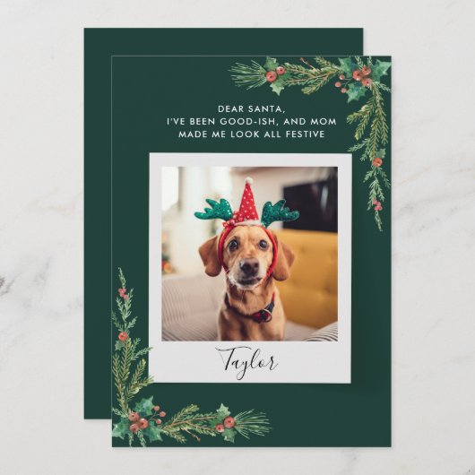 かわいい犬の写真カスタムクリスマス シーズンカード (正面/裏面)