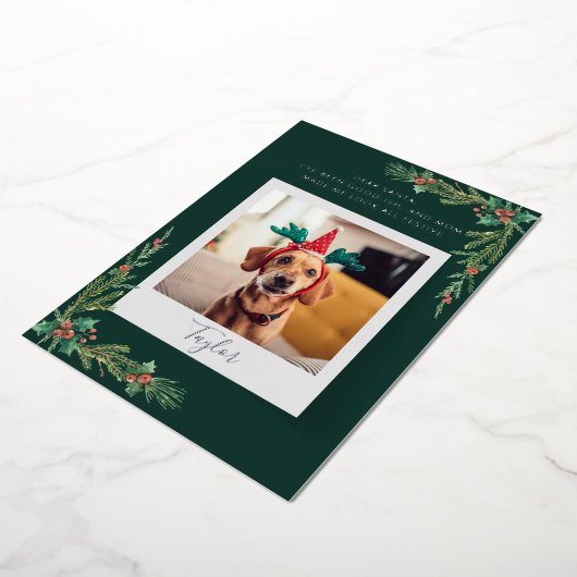 かわいい犬の写真カスタムクリスマス 箔シーズンカード (回転した状態)