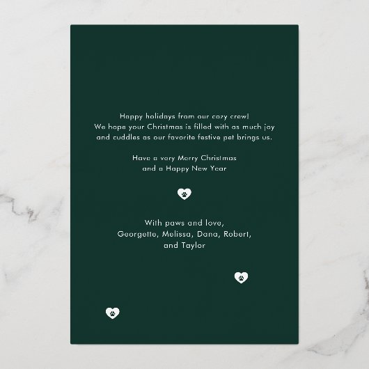 かわいい犬の写真カスタムクリスマス 箔シーズンカード (裏面)