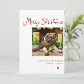かわいい犬の写真メリーパーソナライズされたクリスマスカスタム シーズンカード (スタンド正面)