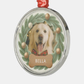 かわいい犬の写真リース名ホリデークリスマス メタルオーナメント (左)