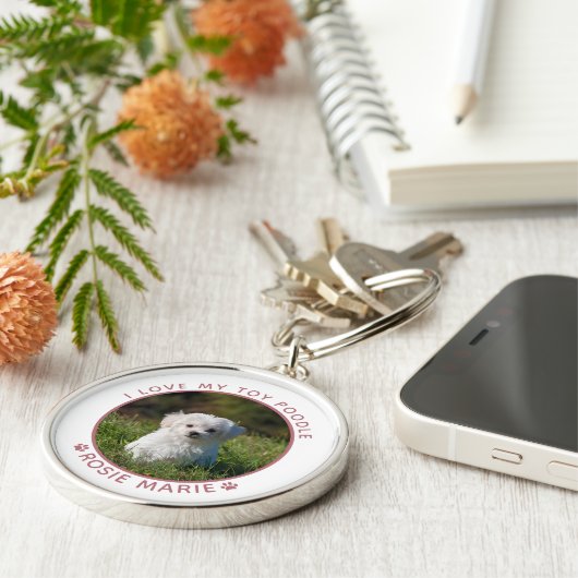 かわいい犬の写真名ピンクの前版画パーソナライズされた キーホルダー (側面)