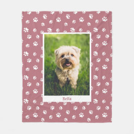 かわいい犬の写真名ホワイトポープリントバラ金ゴールド フリースブランケット