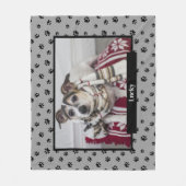 かわいい犬の写真名黒い手プリントシルバーグレー フリースブランケット (正面)