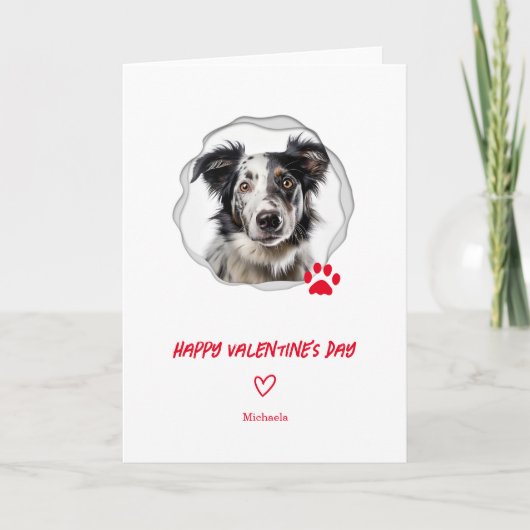 かわいい犬の写真赤いハートバレンタインデー シーズンカード (正面)