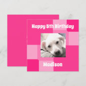 かわいい犬の写真5誕生日ピンクカード (正面/裏面)