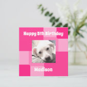 かわいい犬の写真5誕生日ピンクカード (スタンド正面)