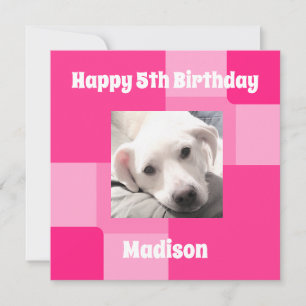 かわいい犬の写真5誕生日ピンクカード
