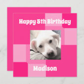 かわいい犬の写真5誕生日ピンク シーズンカード (正面/裏面)