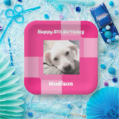 かわいい犬の写真5誕生日ピンク ペーパープレート (パーティー)