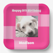 かわいい犬の写真5誕生日ピンク ペーパープレート (正面)