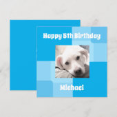かわいい犬の写真5誕生日ブルーカード (正面/裏面)