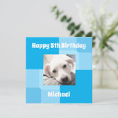 かわいい犬の写真5誕生日ブルーカード (スタンド正面)