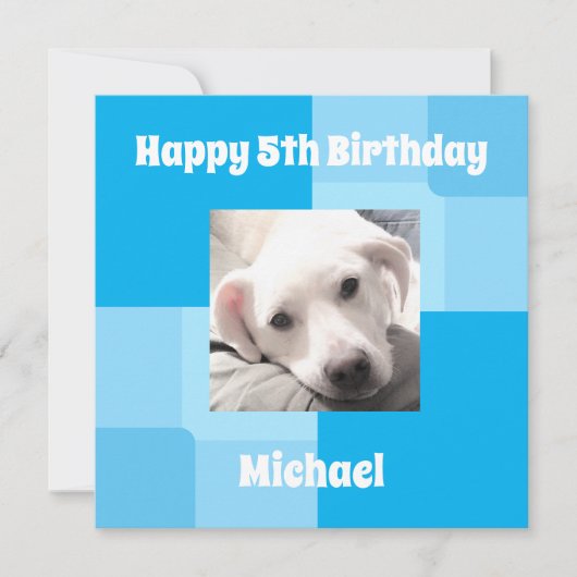 かわいい犬の写真5誕生日ブルーカード (正面)