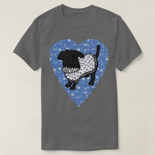 かわいい犬の冬のセーター青いハートバレンタインD Tシャツ (デザイン正面)
