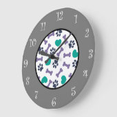 かわいい犬の前足と骨のテーマ壁飾り時計 ラージ壁時計 (傾斜)