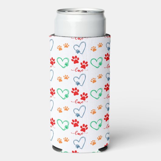 かわいい犬の前足のプリントと愛のハート スリム缶クーラー (Seltzer裏面)