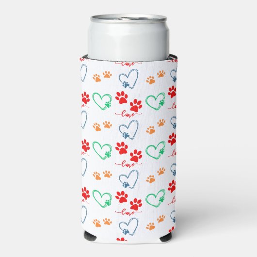 かわいい犬の前足のプリントと愛のハート スリム缶クーラー (Seltzer正面)