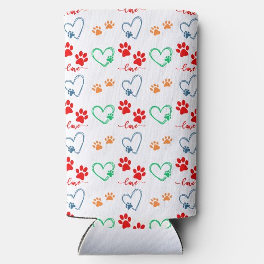 かわいい犬の前足のプリントと愛のハート スリム缶クーラー (裏面)