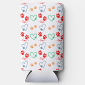 かわいい犬の前足のプリントと愛のハート スリム缶クーラー (正面)