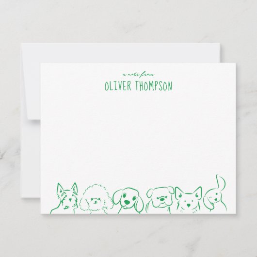 かわいい犬の動物スケッチからのグリーンメモカード ノートカード (正面)