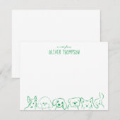 かわいい犬の動物スケッチからのグリーンメモカード ノートカード (正面/裏面)