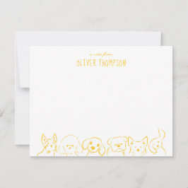 かわいい犬の動物スケッチからの黄色いメモカード ノートカード