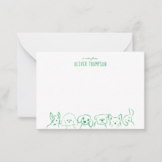 かわいい犬の動物スケッチからメモカード 緑のメモ ノートカード (正面)