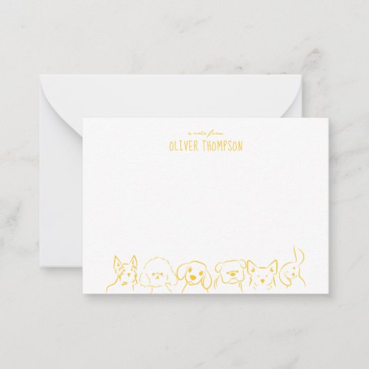 かわいい犬の動物スケッチから黄色いメモ  ノートカード (正面)