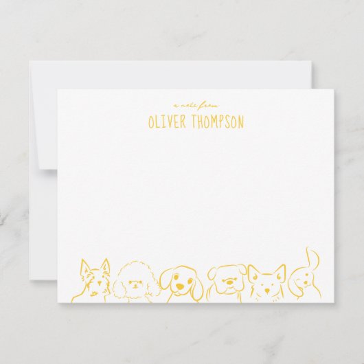 かわいい犬の動物スケッチから黄色のメモカード ノートカード (正面)